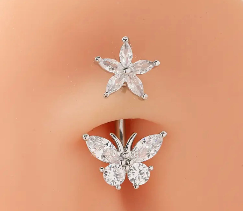Piercing nombril fleur/papillon